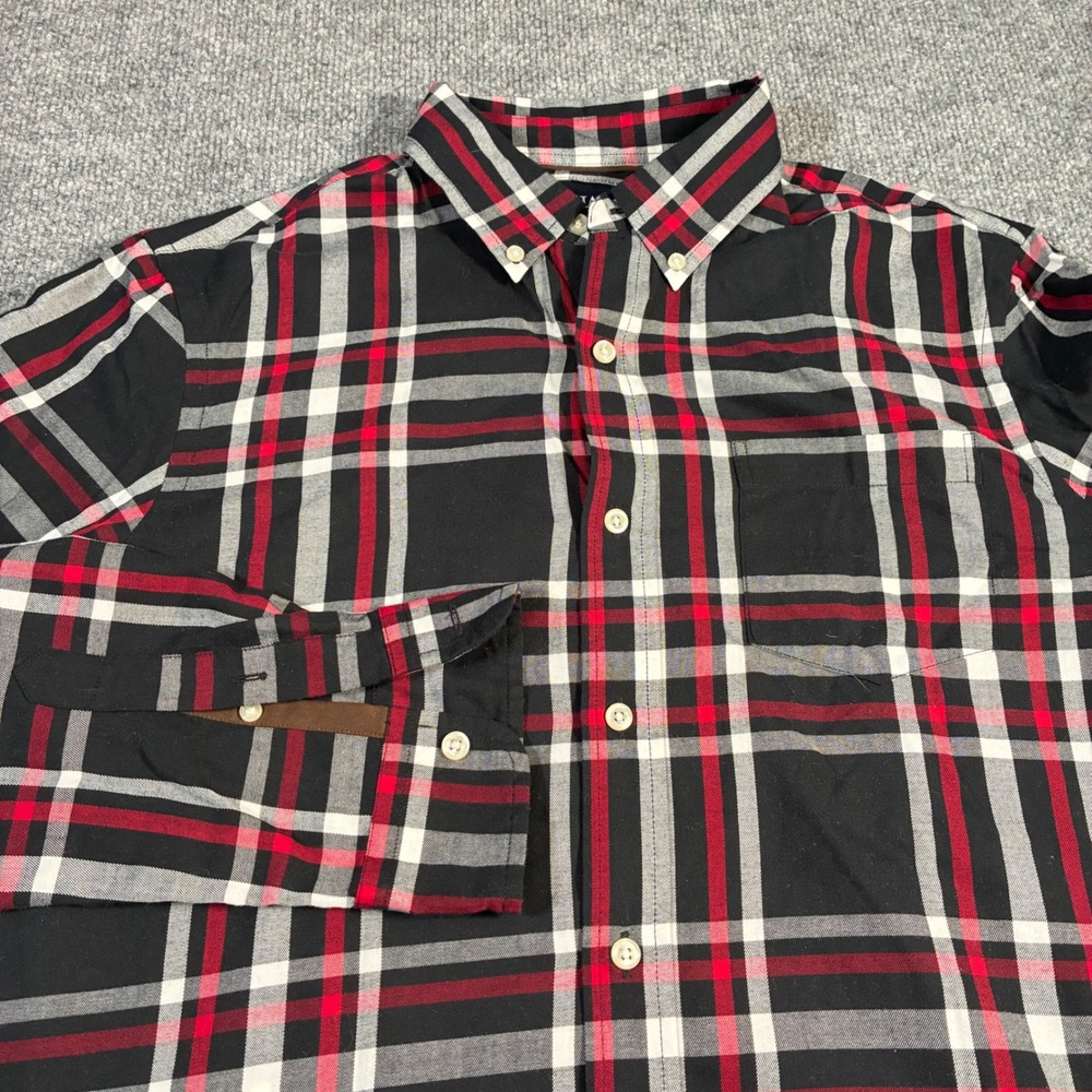 Chaps Plaid Button Down Shirt Mens M Black Red White Long Sleeve Cotton